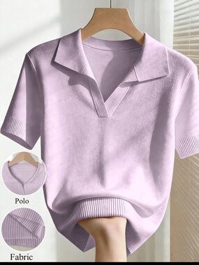 Light Lavender Polo Short-Sleeve Sweater